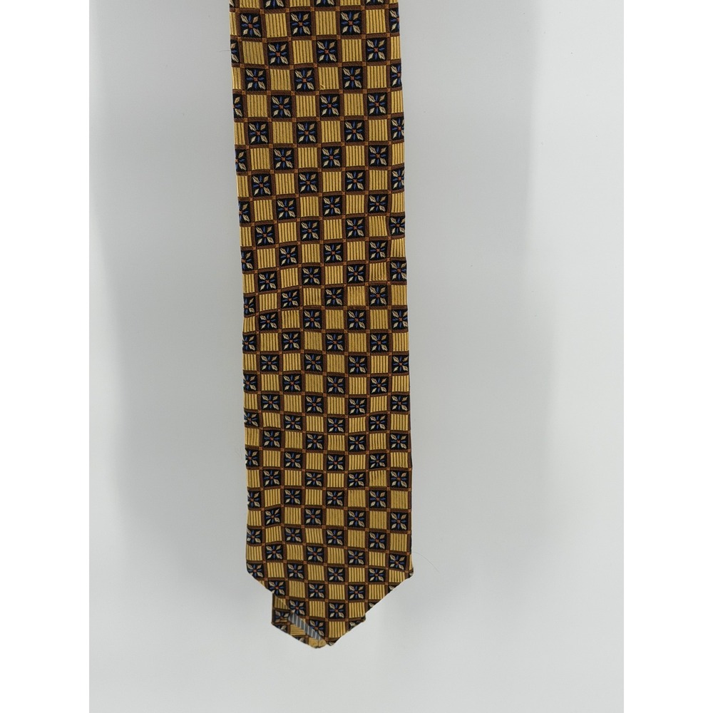 J.Z. Richards Nordstrom Mens Silk Tie Gold Brown Blue Geometric Floral Handmade